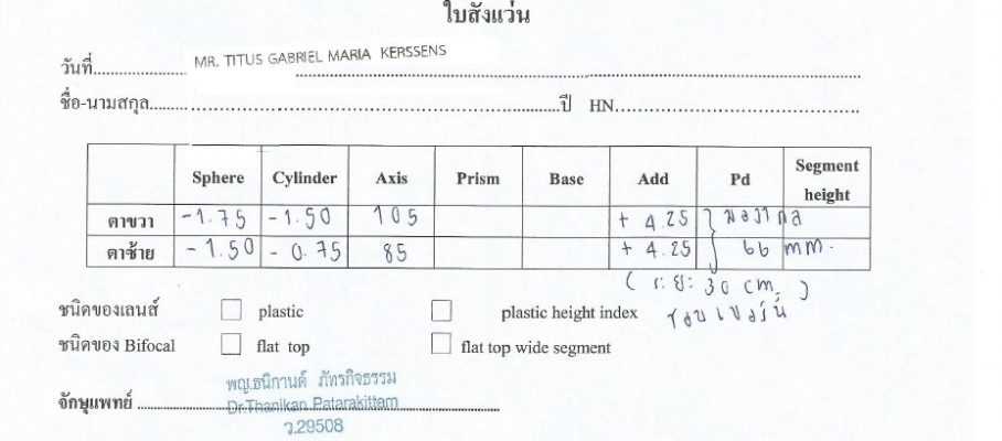 Eye clinic prescription